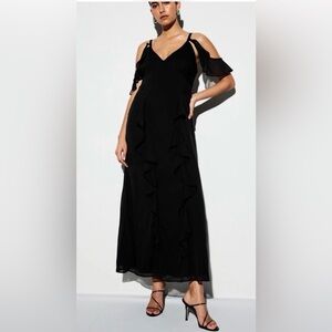 The Occasion Old Navy Black Off-Shoulder Ruffle Chiffon Maxi Dress Size 8 New
